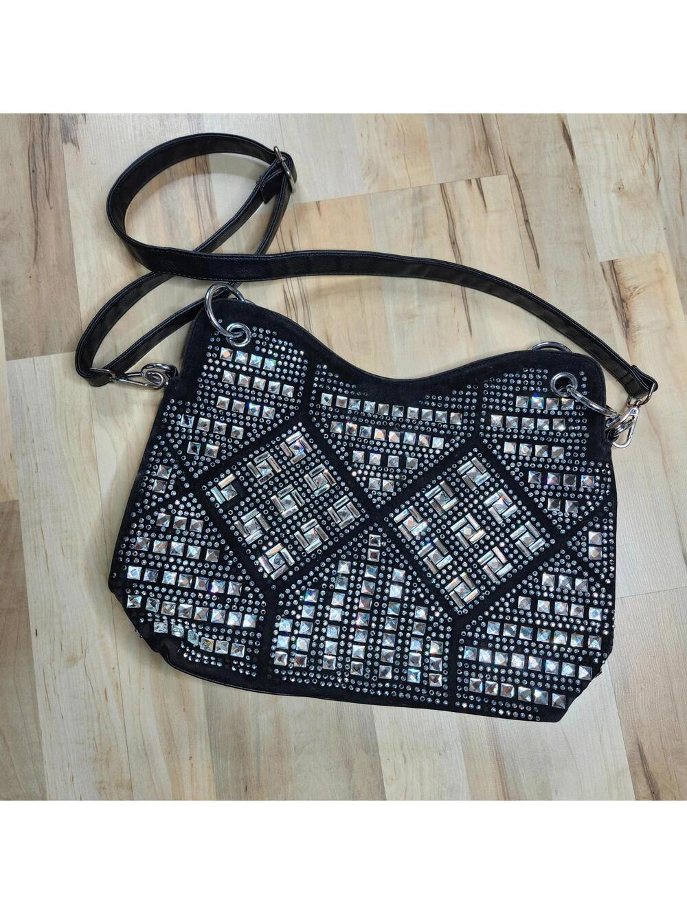 Black Studded Women's Shoulder Bag Rhinestone Boutique